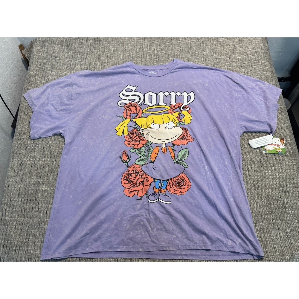 Nickelodeon Rugrats T-Shirt Women's L Purple Graphic Print Acid-Wash Performance